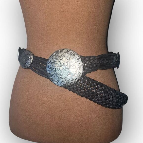 WCM New York, 231901 Dark Brown Leather Belt Southwestern Style, Women’s Small